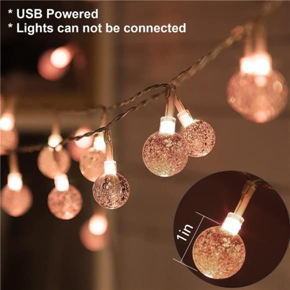 Color Changing Globe String Lights USB Plug, 16.5ft 50 LEDs Crystal Bubble Ball - Picture 4 of 6